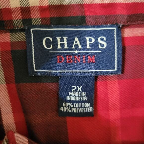 Chaps Women's Red Black Plaid Button-Down Ruffle Long Sleeve Shirt - Picture 5 of 16